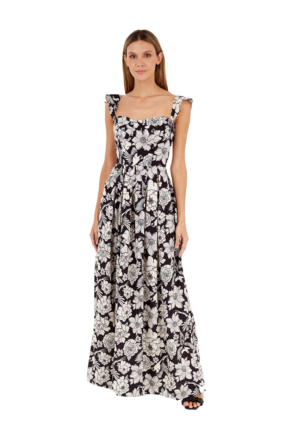 Vestido Largo Solene Estampado Negro