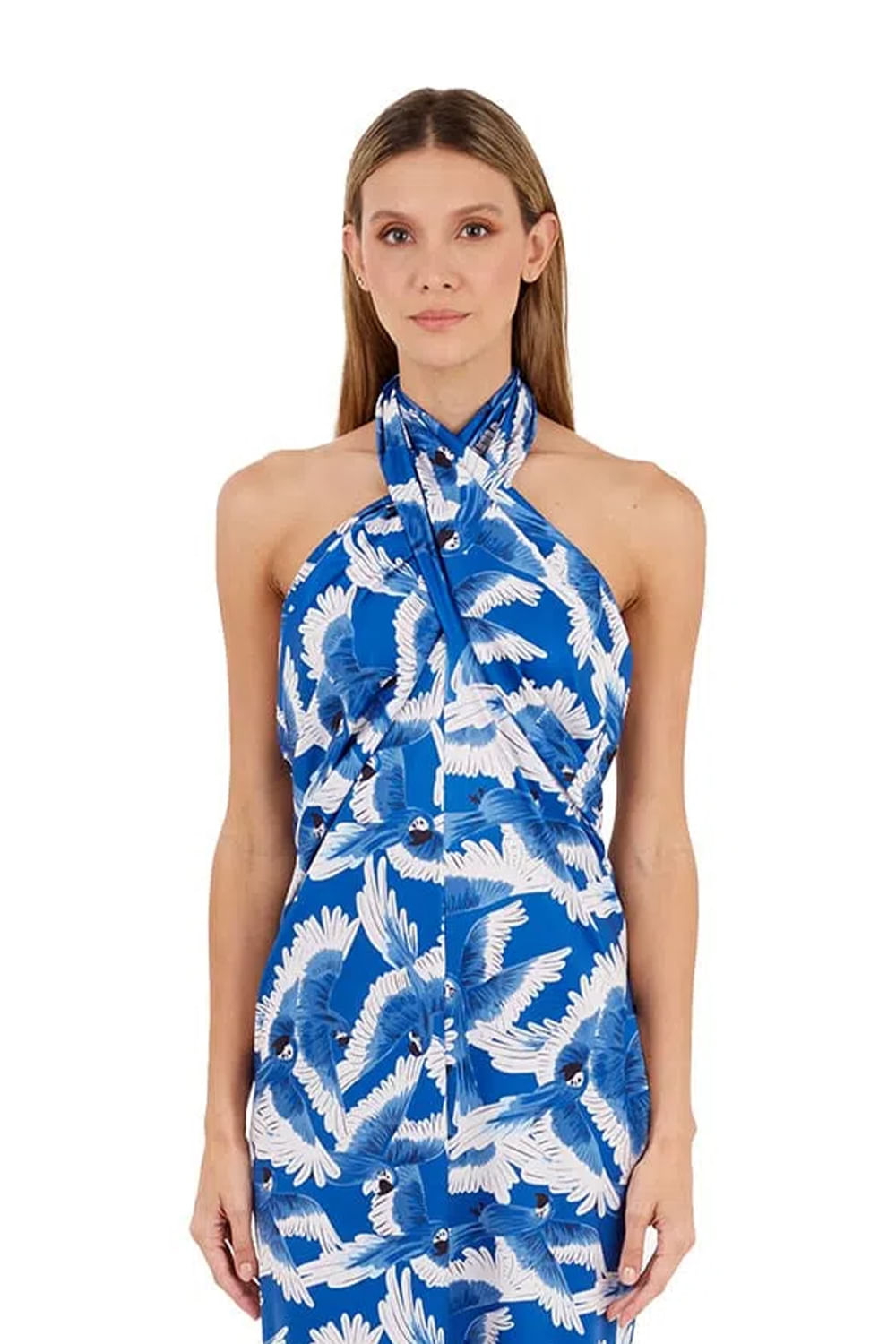 Vestido Largo Tropico Estampado Azul
