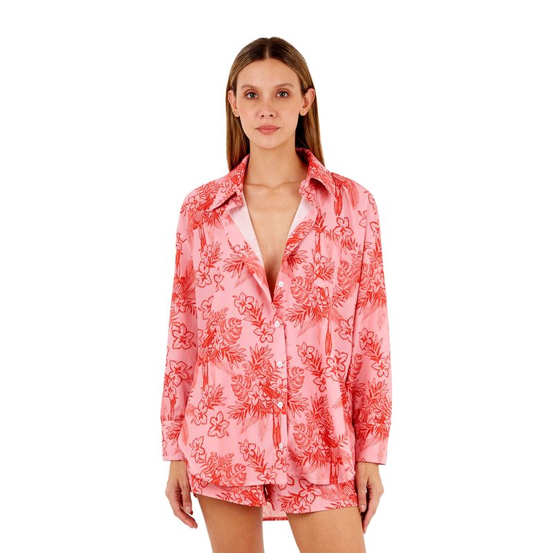 Camisa Manga Larga Estampado Tropical Rosado para mujer Florence