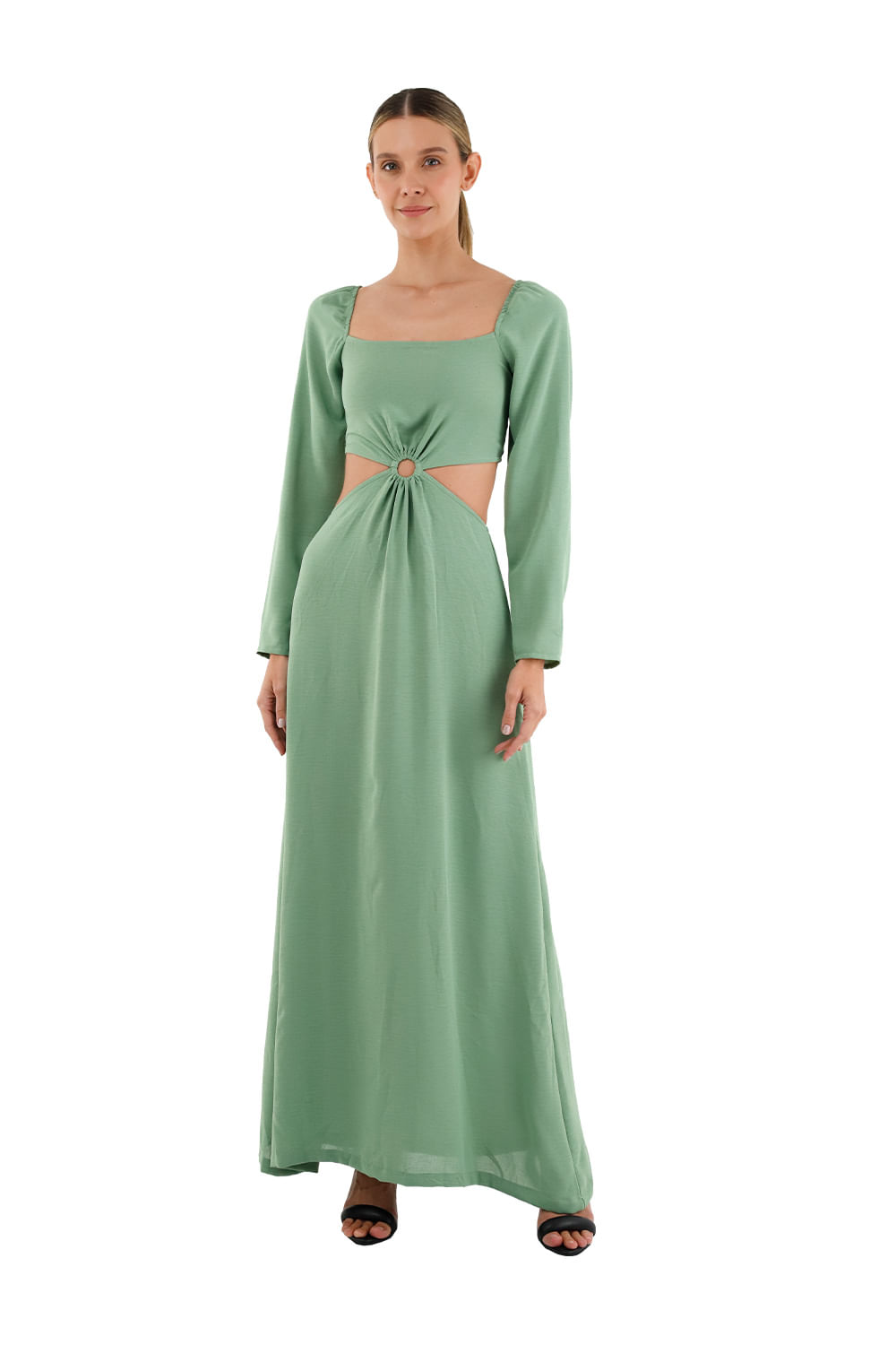 Vestido Largo Aura Verde Oscuro