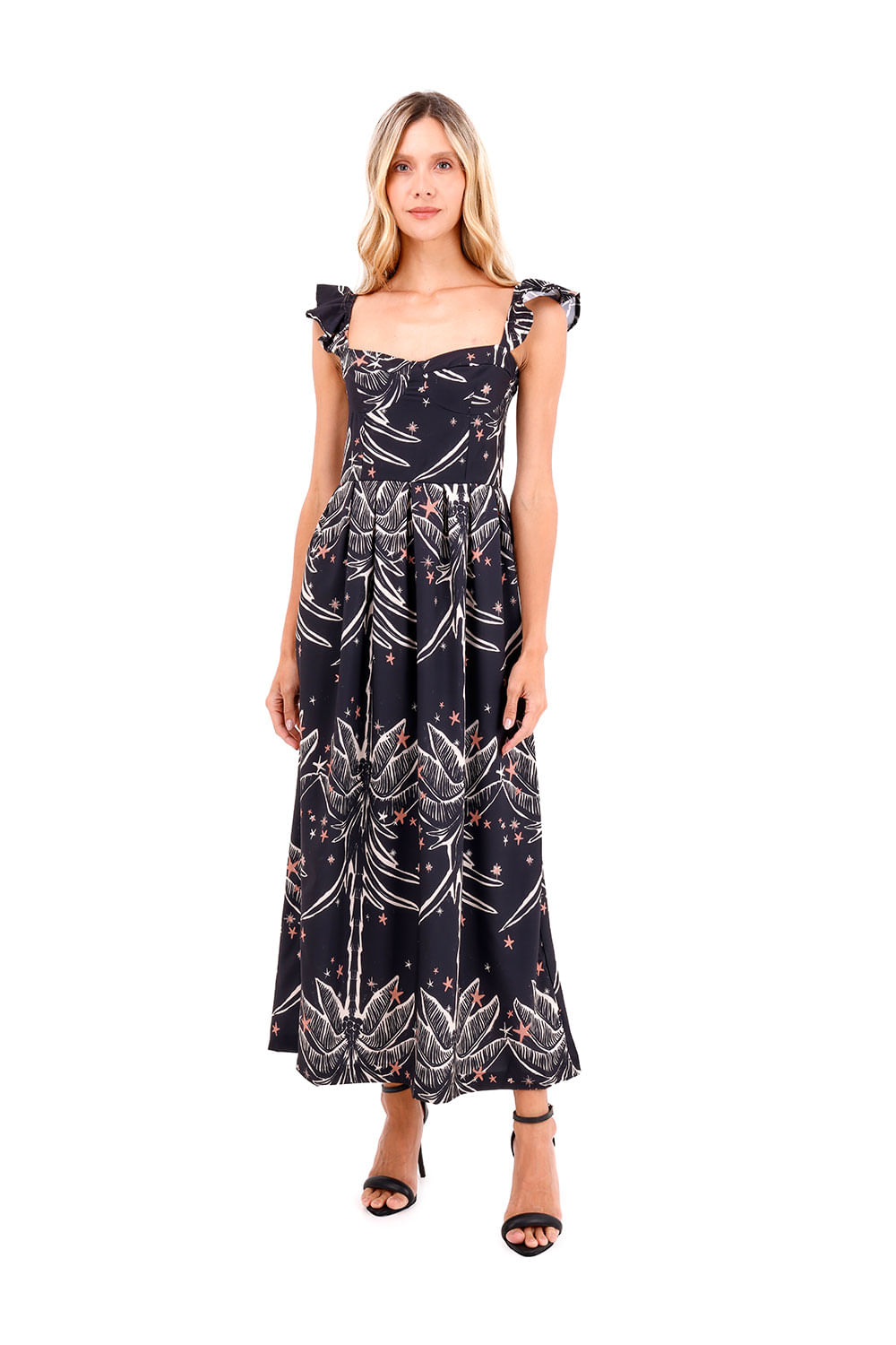 Vestido Largo Flora Palmeras Negro