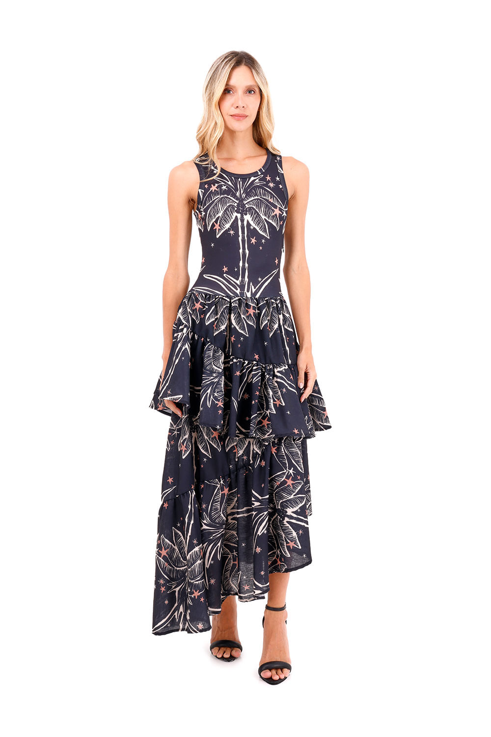 Vestido Largo Fuego Palmeras Negro