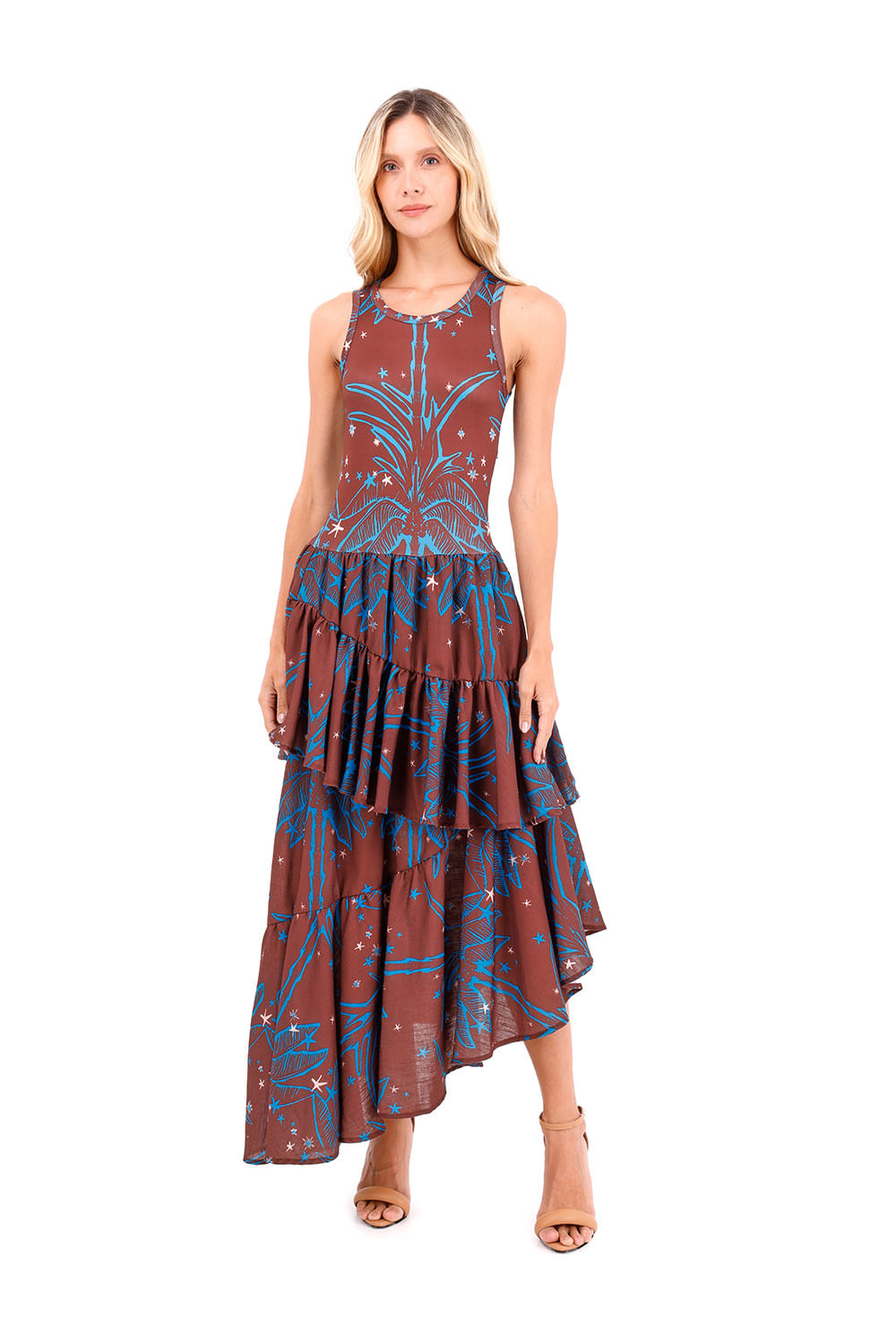 Vestido Largo Fuego Palmeras Terracota