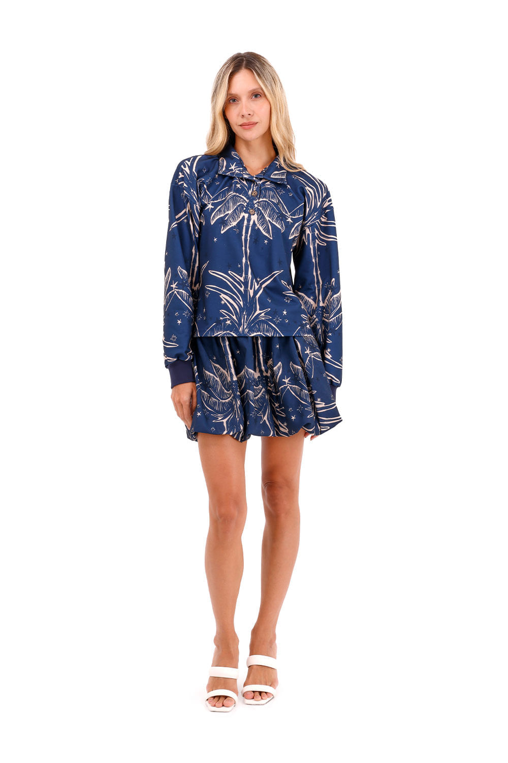 Falda Corta Coral Palmeras Azul