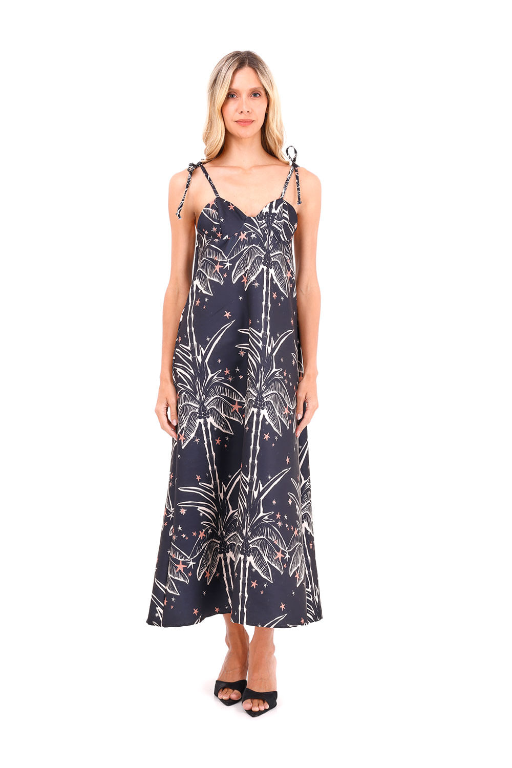 Vestido Largo Oceanic Palmeras Negro