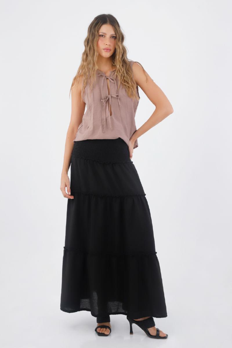 Falda Larga Flora Negro